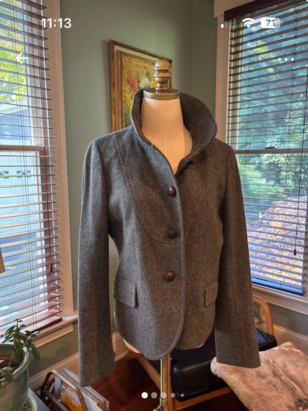 J. Crew Gray Funnel Collar Wool-Blend Blazer